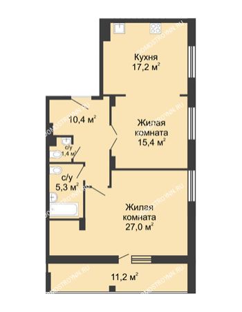 2 комнатная квартира 82,3 м² в ЖК Сердце Нижнего, дом № 35