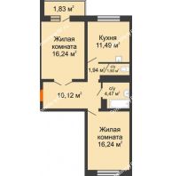 2 комнатная квартира 63,83 м² в ЖК Мой город, дом Литер 3 - планировка