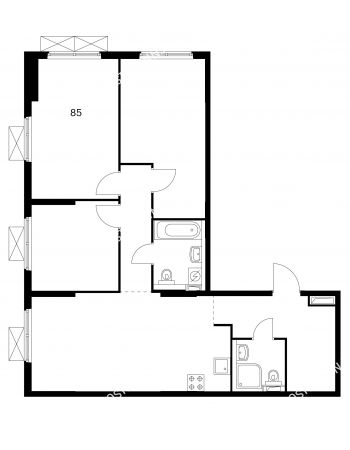 3 комнатная квартира 85 м² в ЖК Савин парк, дом корпус 1