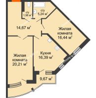 2 комнатная квартира 79,76 м² в ЖК Краснодар Сити, дом Литер 3 - планировка