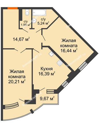 2 комнатная квартира 79,76 м² в ЖК Краснодар Сити, дом Литер 3