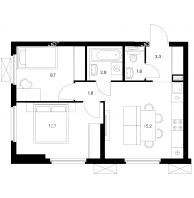 2 комнатная квартира 48,2 м² в ЖК Савин парк, дом корпус 6 - планировка