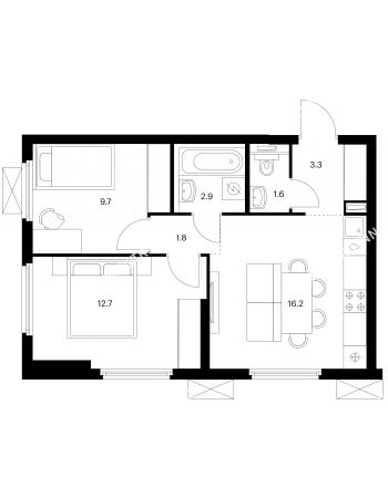 2 комнатная квартира 48,2 м² в ЖК Савин парк, дом корпус 6
