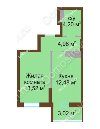 1 комнатная квартира 38,18 м² в ЖК Красная поляна, дом № 8