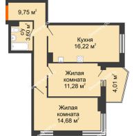 2 комнатная квартира 57,84 м² в ЖК Сердце Ростова 2, дом Литер 1 - планировка