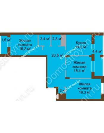 3 комнатная квартира 99 м² в ЖК Монолит, дом № 89, корп. 1, 2