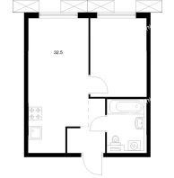 1 комнатная квартира 32,5 м² в ЖК Савин парк, дом корпус 8 - планировка