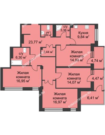 4 комнатная квартира 121,9 м² в ЖК Премиум, дом №1