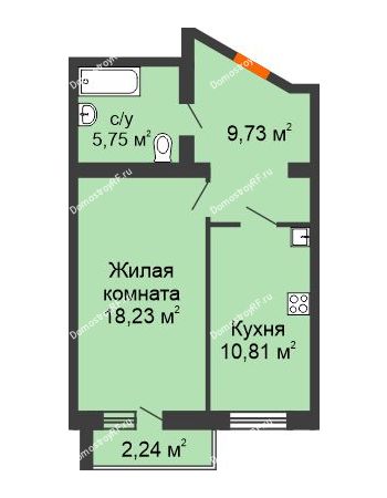 1 комнатная квартира 45,19 м² в ЖК Вознесенский, дом 2 этап
