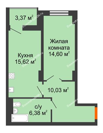 1 комнатная квартира 48,32 м² в ЖК Аврора, дом № 3