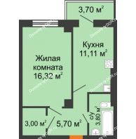 1 комнатная квартира 41,04 м² в ЖК Сокол на Оганова, дом Литер 2 - планировка
