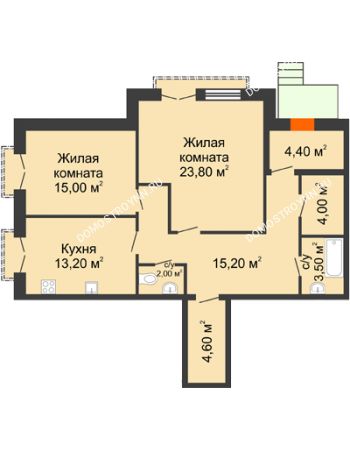 2 комнатная квартира 88,7 м² - ЖД по ул. Кирова