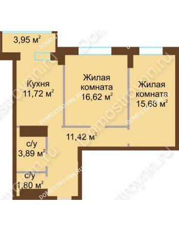 2 комнатная квартира 65,68 м² в ЖК Подкова на Панина, дом № 7, корп. 6