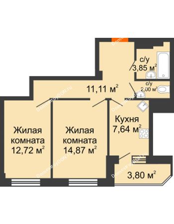 2 комнатная квартира 55,99 м² в ЖК Горизонт, дом № 2