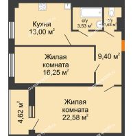 2 комнатная квартира 67,78 м² в ЖК Сокол на Оганова, дом Литер 1 - планировка