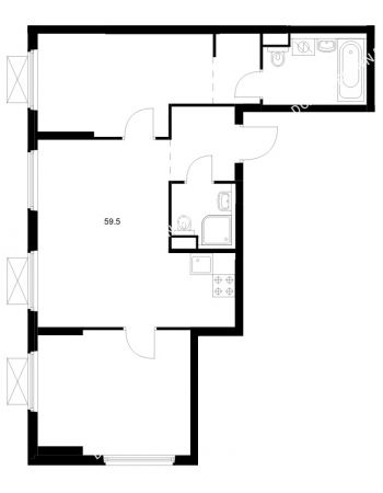 2 комнатная квартира 59,5 м² в ЖК Савин парк, дом корпус 10