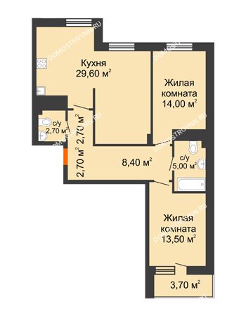 2 комнатная квартира 80,45 м² в ЖК Корица, дом № 1