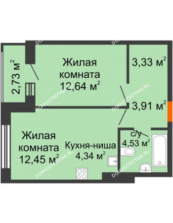 1 комнатная квартира 43,93 м² - ЖК Олимпийский