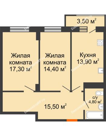 2 комнатная квартира 67 м² в ЖК Восточный парк, дом Литер 3