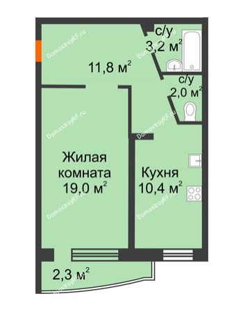 1 комнатная квартира 48,7 м² в ЖК Спутник, дом Позиция 4