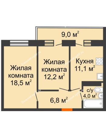 2 комнатная квартира 55,3 м² в ЖК Отражение, дом Литер 2.1
