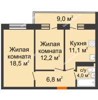 2 комнатная квартира 55,3 м² в ЖК Отражение, дом Литер 2.1 - планировка
