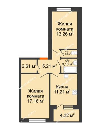 2 комнатная квартира 56,72 м² в ЖК Измаильский парк, дом № 3