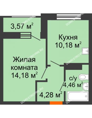 1 комнатная квартира 34,89 м² - ЖД по ул. Сухопутная