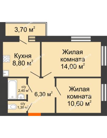 2 комнатная квартира 56,5 м² в ЖК 5 Элемент (Пятый Элемент), дом Корпус 5-4