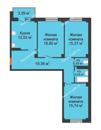 3 комнатная квартира 85,17 м² в ЖК Ясный, дом № 10
