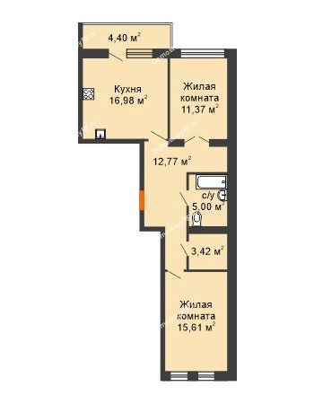 2 комнатная квартира 66,47 м² в ЖК Вознесенский, дом 2 этап