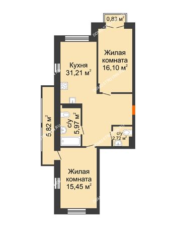 2 комнатная квартира 73,45 м² - ЖК Шаляпин