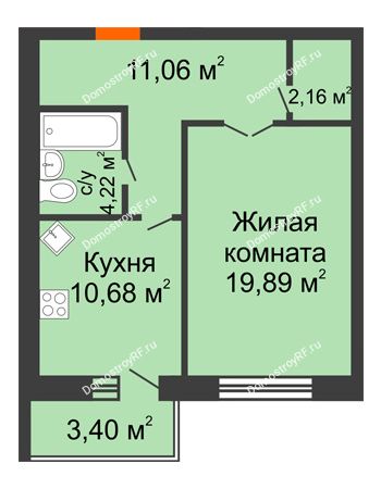1 комнатная квартира 49,71 м² в ЖК Зеленая долина, дом Позиция 7 ( секции 1-2)