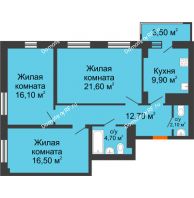 3 комнатная квартира 84,7 м² в ЖК На Высоте, дом 2 этап - планировка