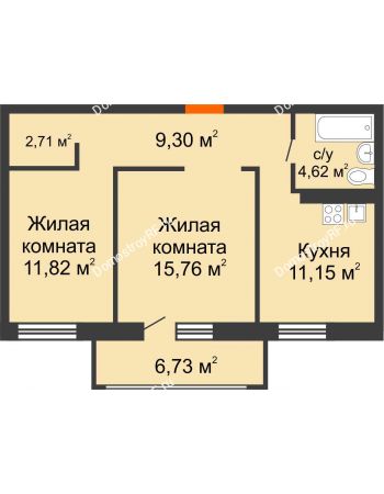 2 комнатная квартира 56,98 м² - ЖК Солар