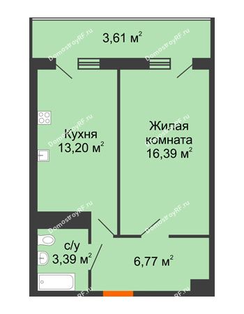1 комнатная квартира 43,36 м² в ЖК Фамилия, дом Литер 1