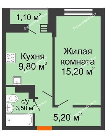 1 комнатная квартира 34,8 м² в ЖК SkyPark (Скайпарк), дом Литер 1, корпус 1, 2 этап