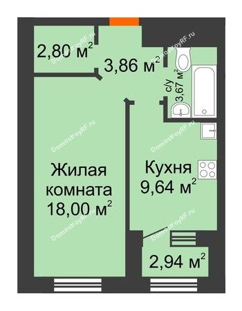 1 комнатная квартира 39,44 м² в ЖК Кубанский (Московский), дом Литер 4