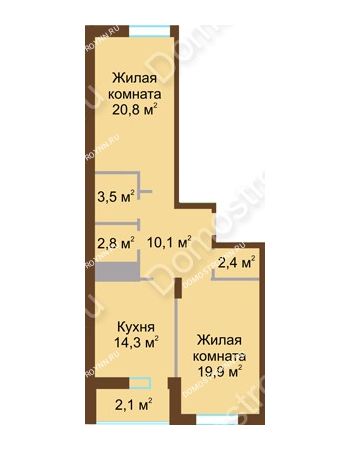 2 комнатная квартира 75,9 м² в ЖК Монолит, дом № 89, корп. 1, 2