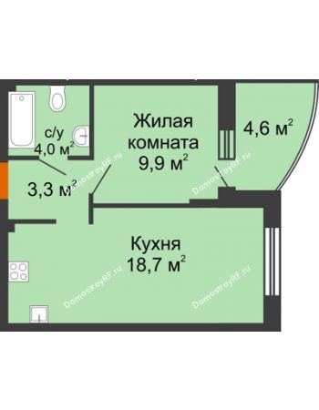1 комнатная квартира 38,2 м² в ЖК Самолет, дом 4 очередь - Литер 22