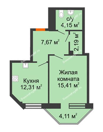 1 комнатная квартира 42,96 м² в ЖК Чернавский, дом 2 этап 