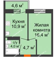 1 комнатная квартира 37,3 м² в ЖК Отражение, дом Литер 2.1 - планировка