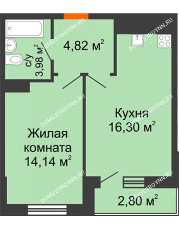 1 комнатная квартира 42,04 м² - ЖК Комарово