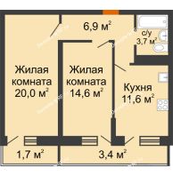2 комнатная квартира 61,9 м² в Фруктовый квартал Абрикосово, дом Литер 3 - планировка