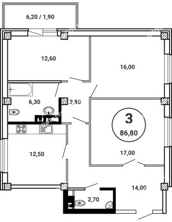 3 комнатная квартира 86,8 м² в ЖК Лебедь, дом № 50