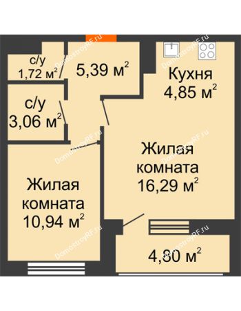 1 комнатная квартира 44,65 м² - ЖК Русский Авангард