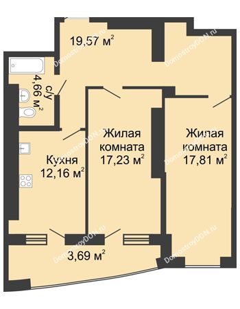2 комнатная квартира 78,3 м² в ЖК Тихий Дон, дом № 3
