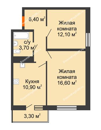 2 комнатная квартира 50,7 м² в ЖК SkyPark (Скайпарк), дом Литер 2