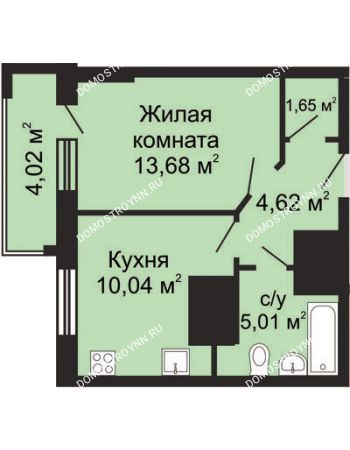 1 комнатная квартира 38,01 м² - ЖК Гелиос