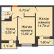 2 комнатная квартира 50,7 м² в ЖК SkyPark (Скайпарк), дом Литер 1, корпус 1, блок-секция 2-3 - планировка